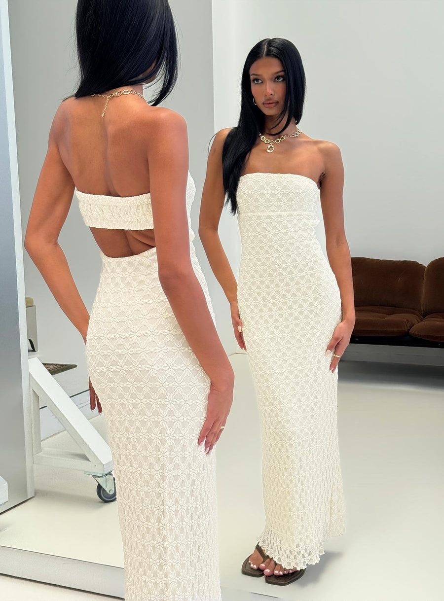 Aryela Strapless Textured Maxi Dress Cream · photo 1