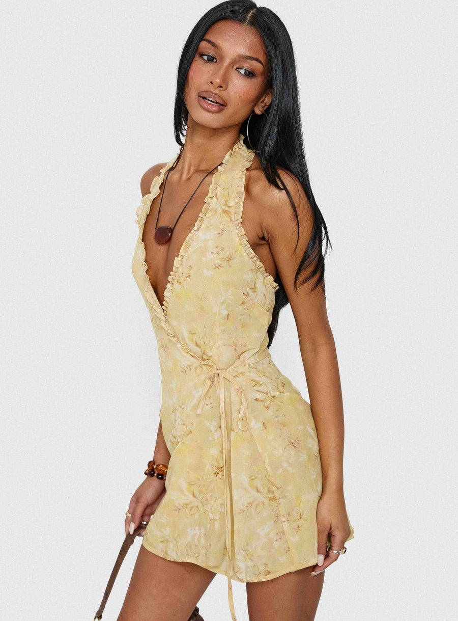 Taija Wrap Mini Dress Yellow Floral · photo 1