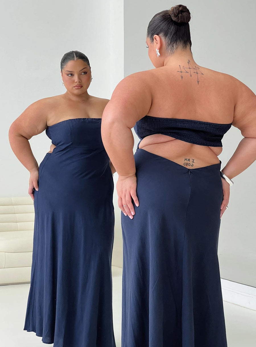 Yahir Strapless Maxi Dress Navy Curve · photo 1