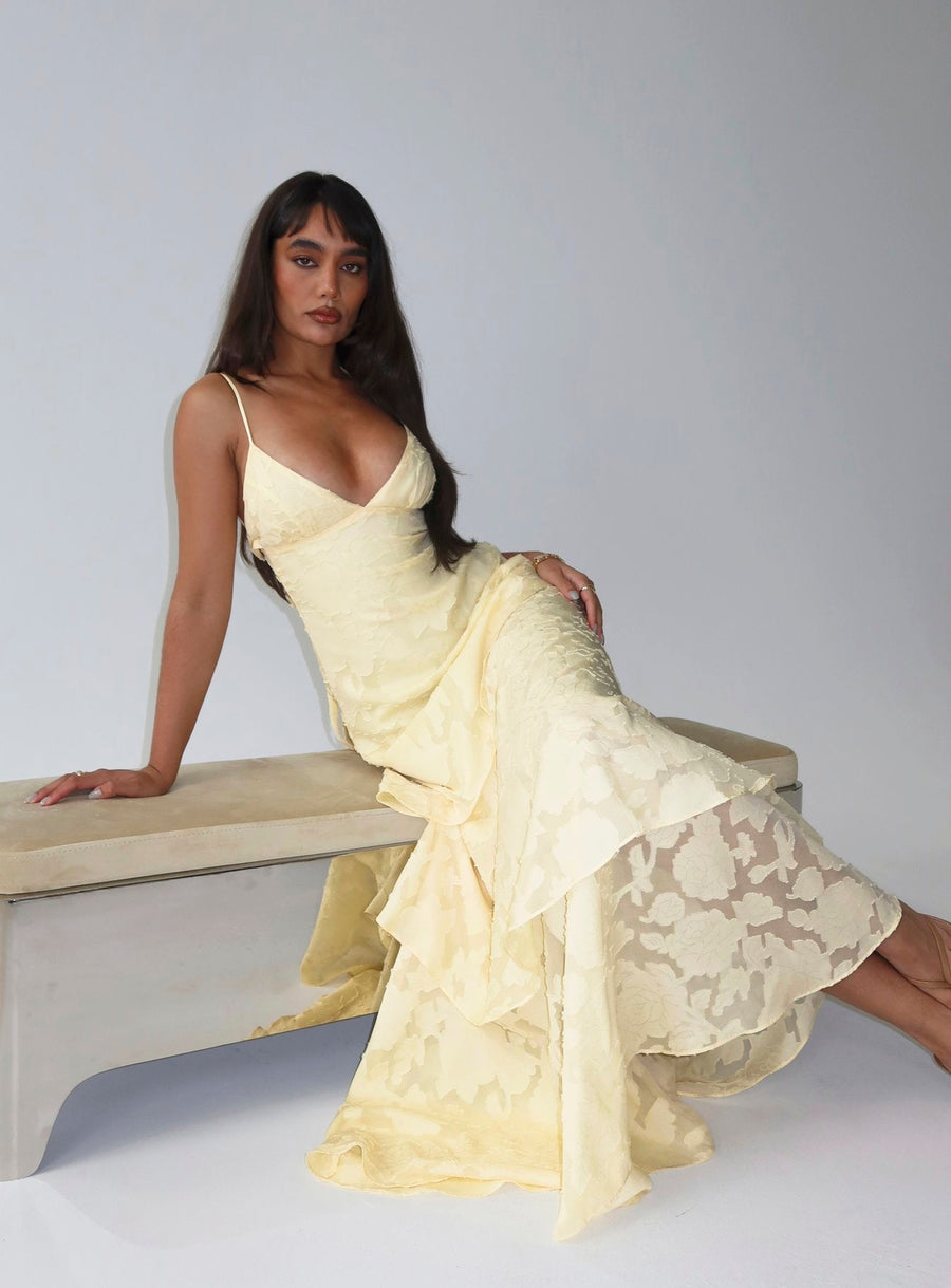 Lyricah Tiered Tie Back Maxi Dress Yellow · photo 1