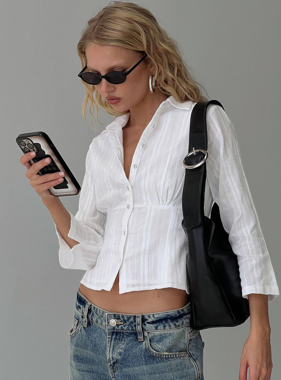 Taelynn 3/4 Sleeve Button Up Shirt White · photo 1