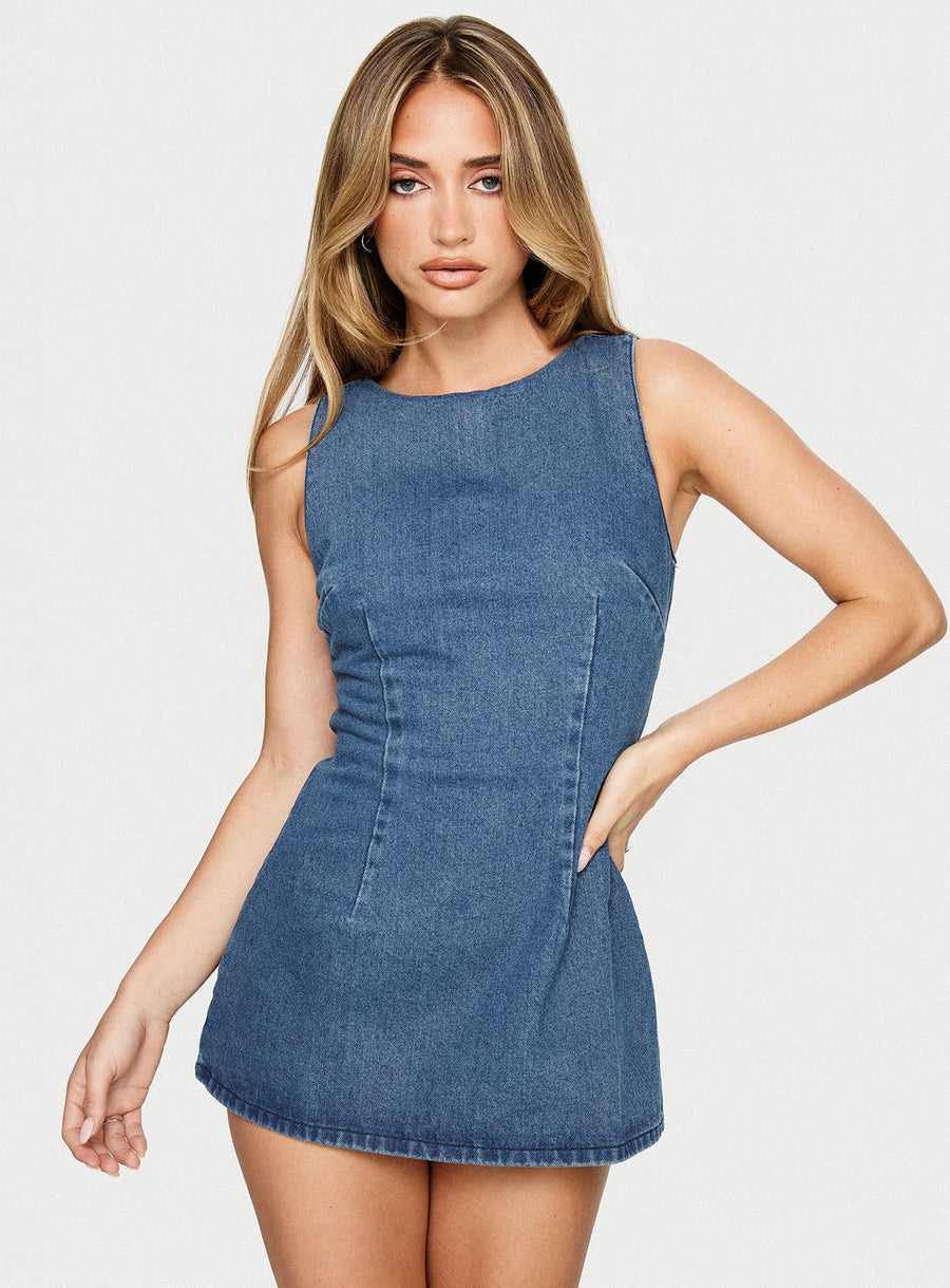 Ainsleigh Shift Denim Romper Mid Blue Wash · photo 1