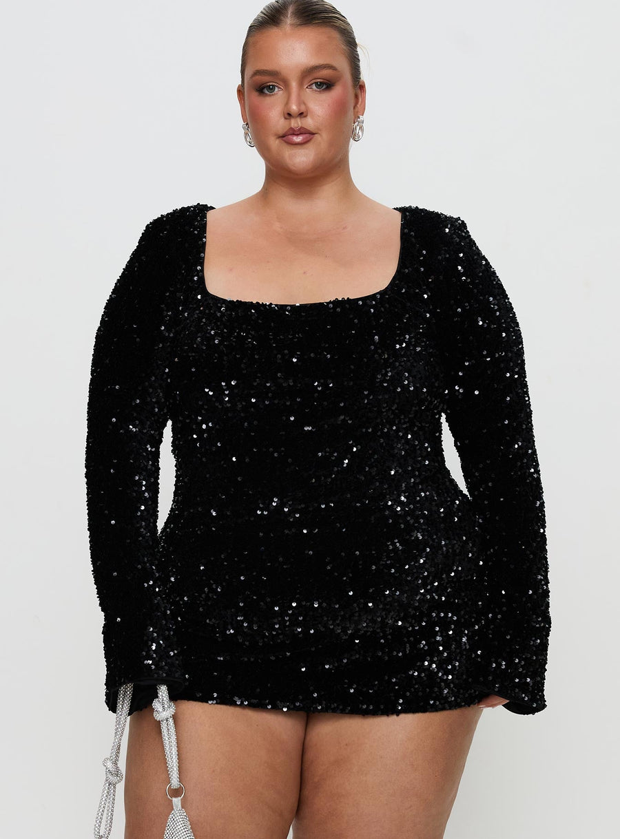 Vinelle Long Sleeve Mini Dress Black Curve · photo 2