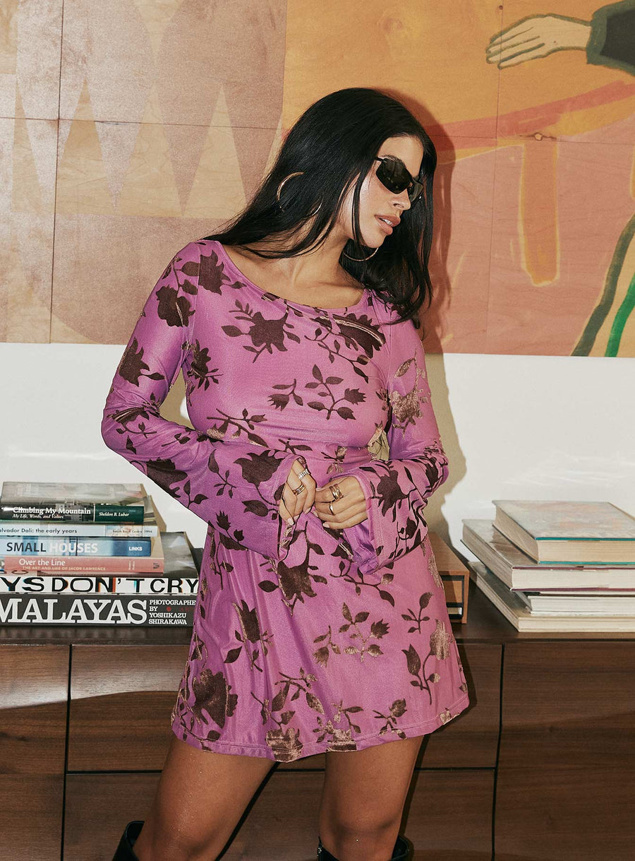 Lukea Long Sleeve Mini Dress Pink / Floral · photo 3