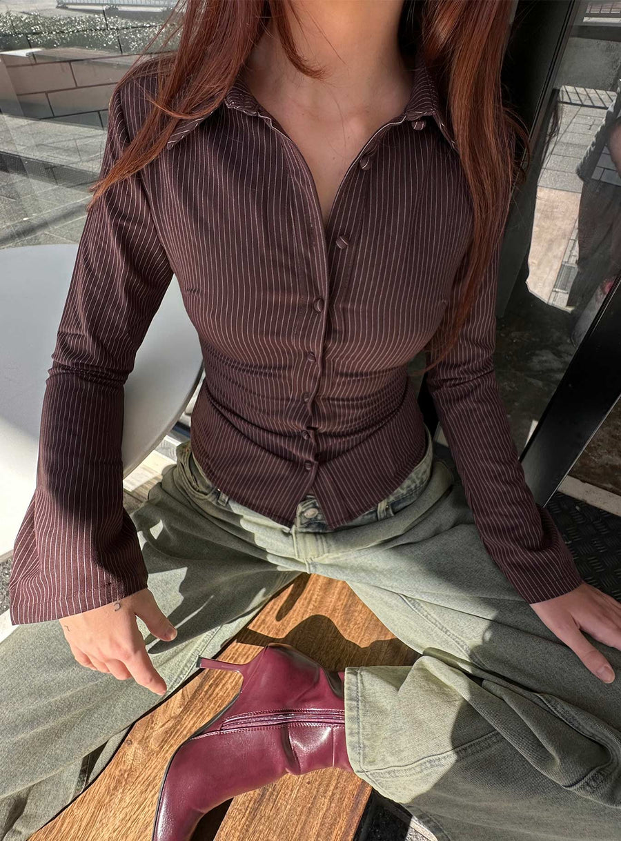 Anni Pinstripe Shirt Brown · photo 8