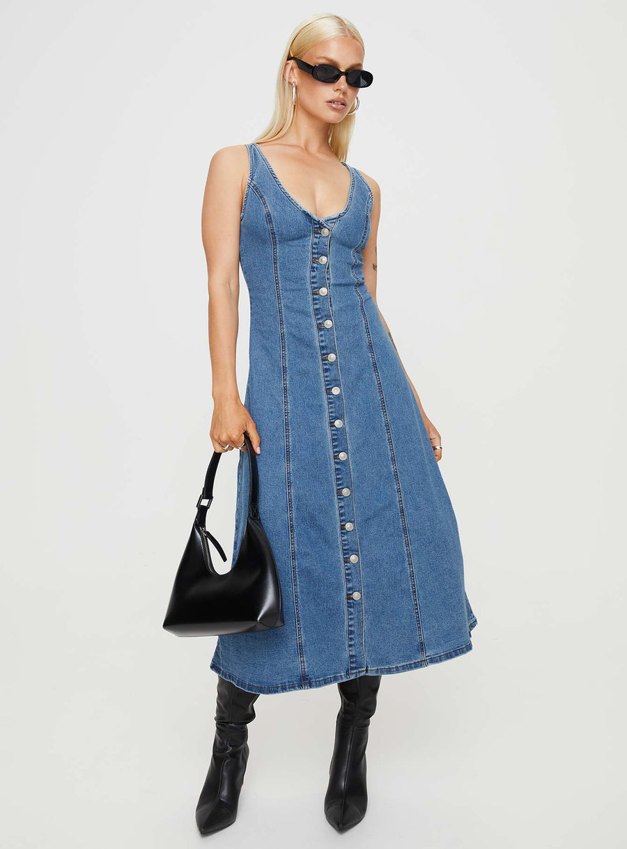 Midler Denim Midi Dress Mid Blue · photo 2