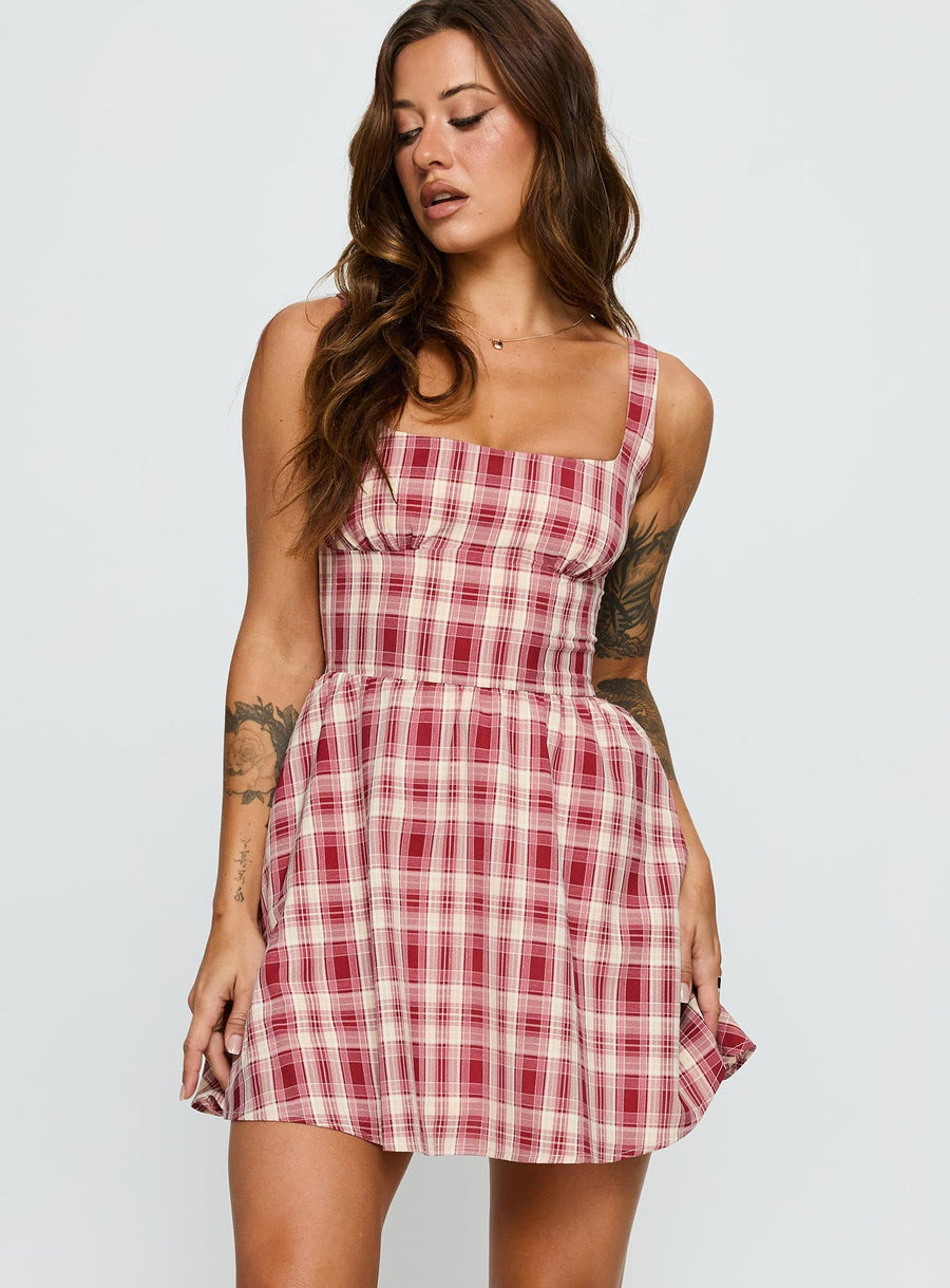 Ofeliah Mini Dress Red Check · photo 2