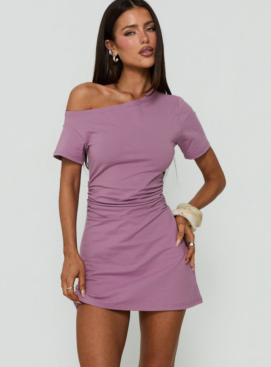 Avriana Off Shoulder T-Shirt Mini Dress Purple · photo 2