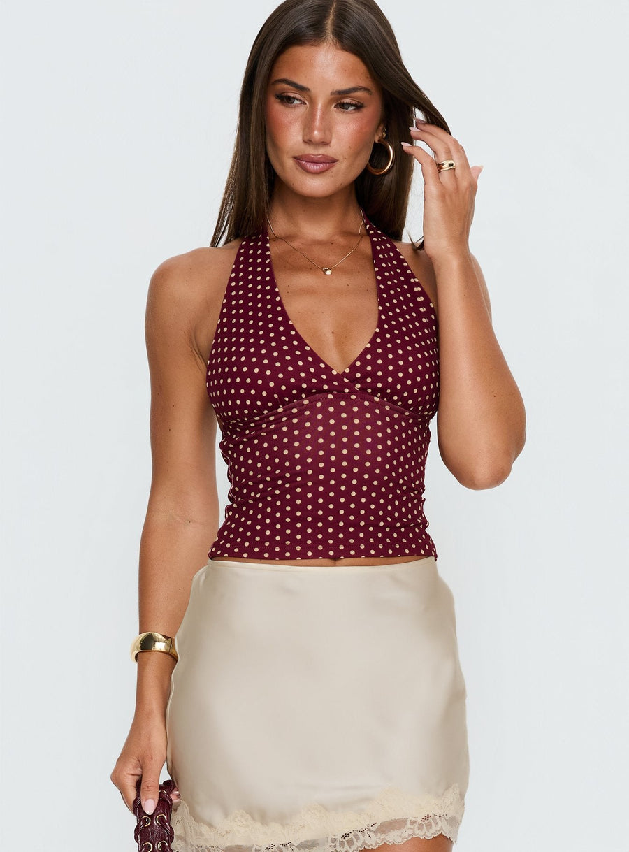 Whimsy Halter Top Burgundy / Lemon Polka · photo 3