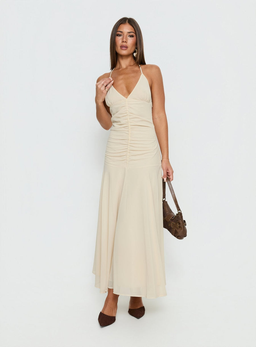 Carlisla Ruched Halter Maxi Dress Yellow · photo 2