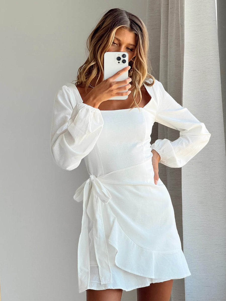 The Villa Long Sleeve Mini Dress White · photo 1