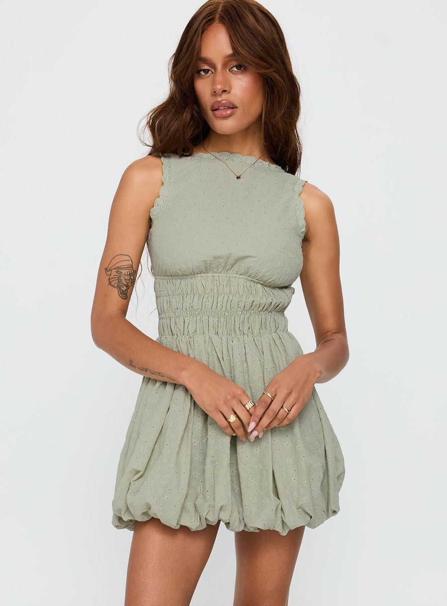 Vittoria Bubble Hem Mini Dress Sage · photo 2