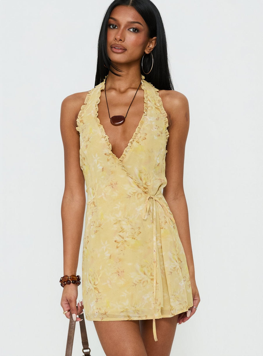 Taija Wrap Mini Dress Yellow Floral · photo 2