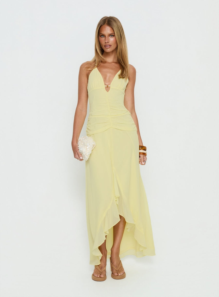 Roxine Asymmetrical Halter Maxi Dress Yellow · photo 1