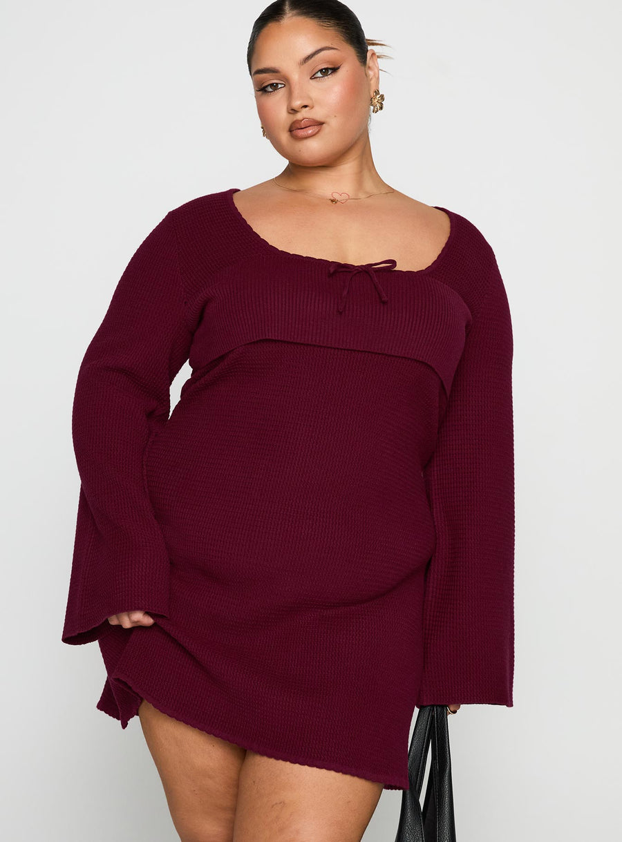 Sandyra Knit Mini Dress Maroon Curve · photo 2