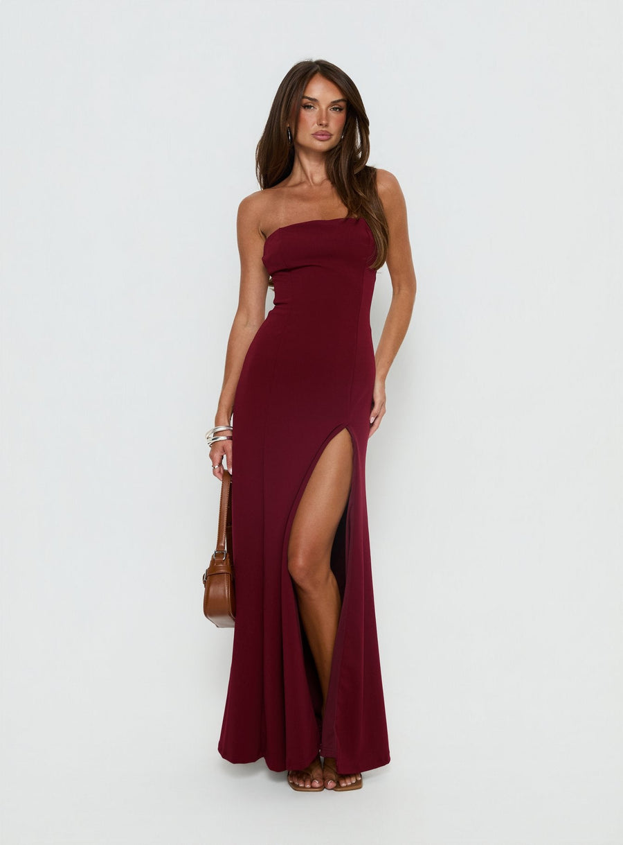 Diamanti Strapless High Slit Maxi Dress Burgundy · photo 2