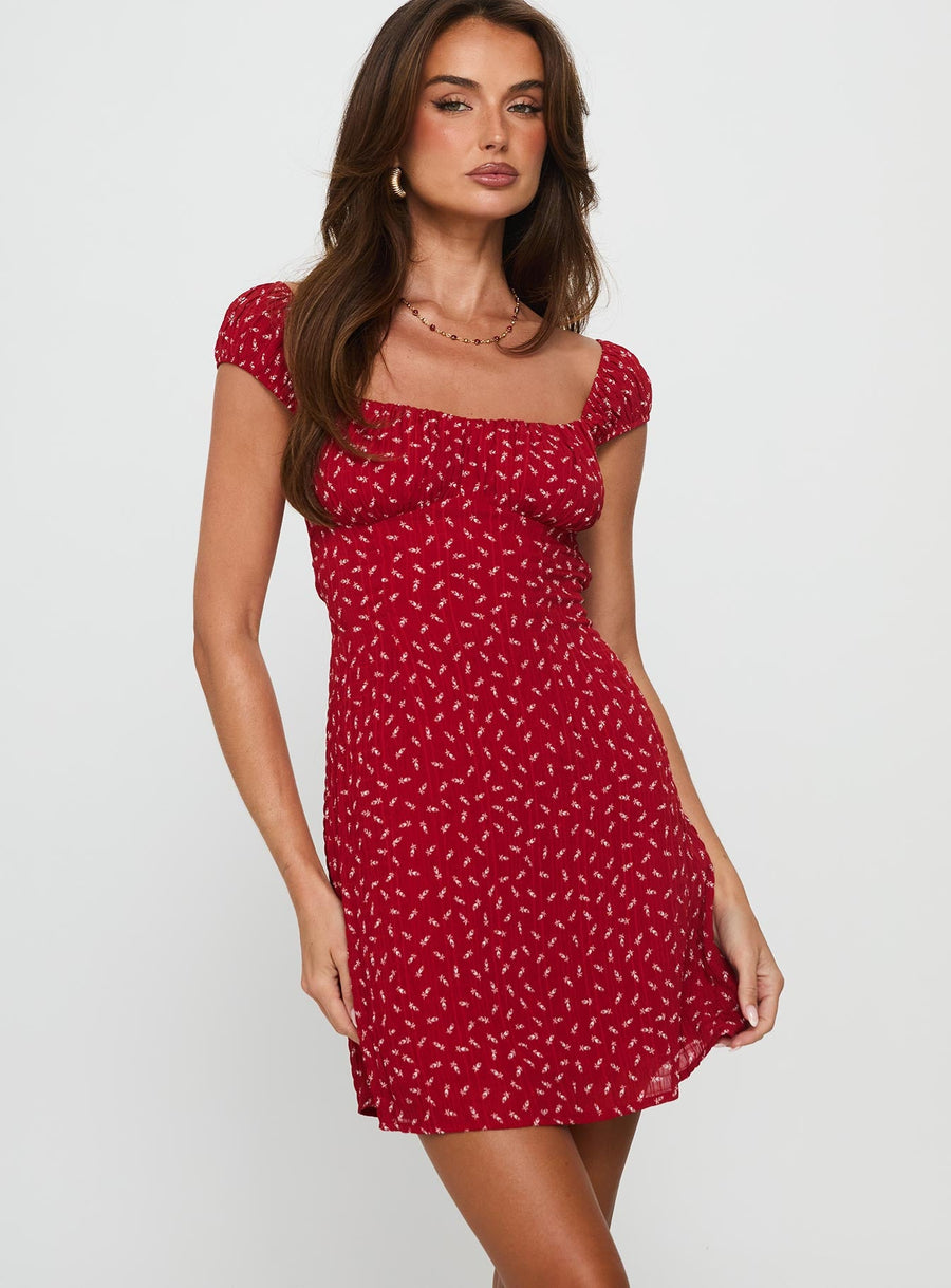 Tricia Cap Sleeve Mini Dress Red Floral · photo 1