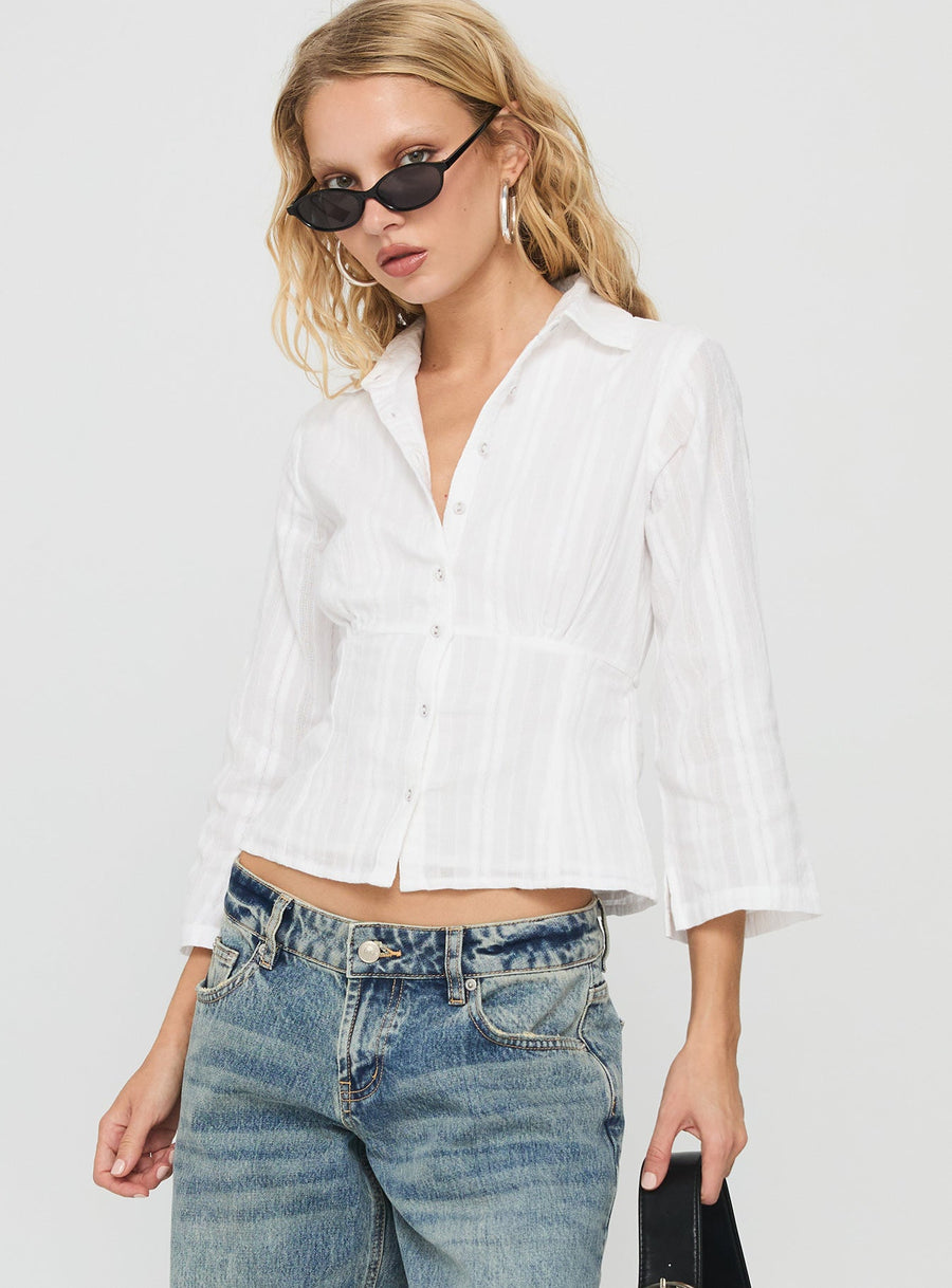 Taelynn 3/4 Sleeve Button Up Shirt White · photo 2