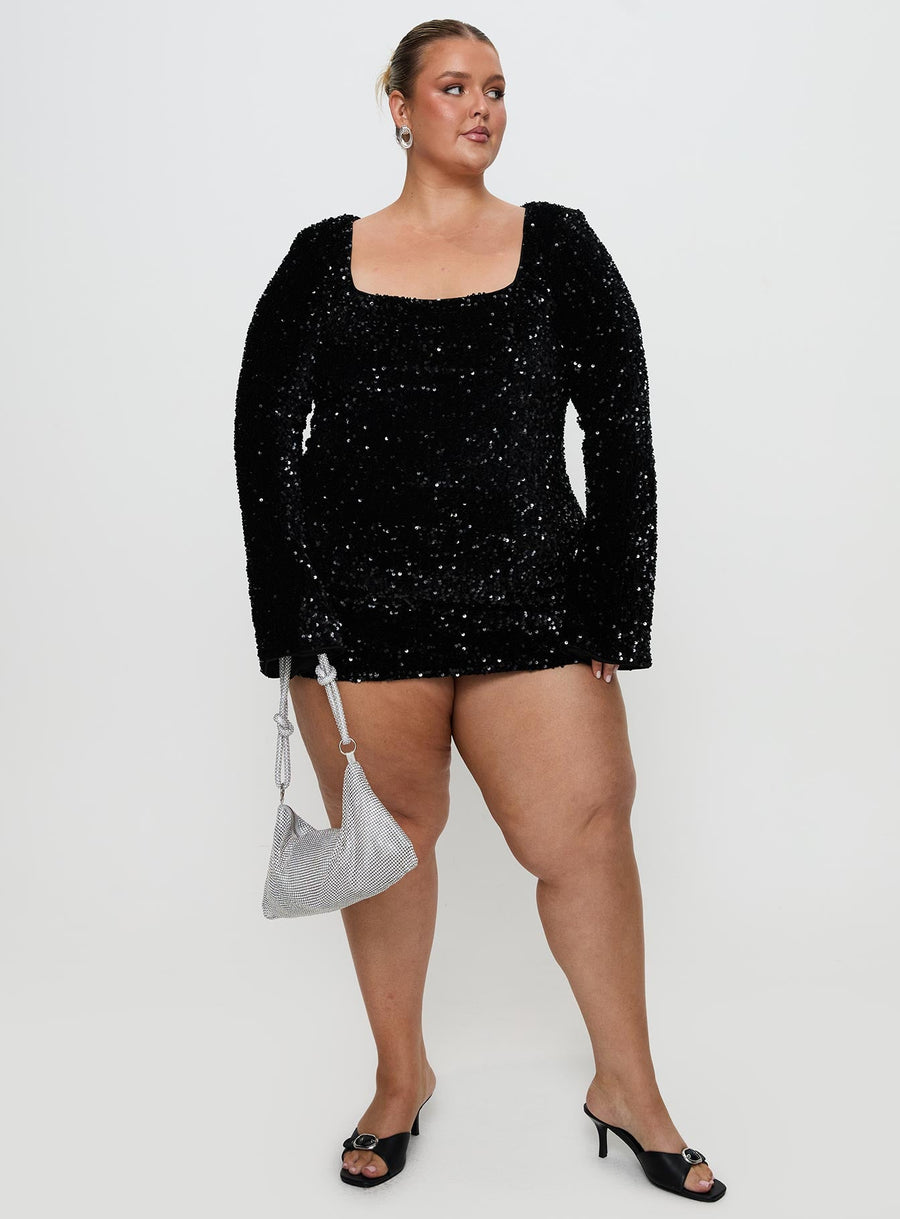 Vinelle Long Sleeve Mini Dress Black Curve · photo 3
