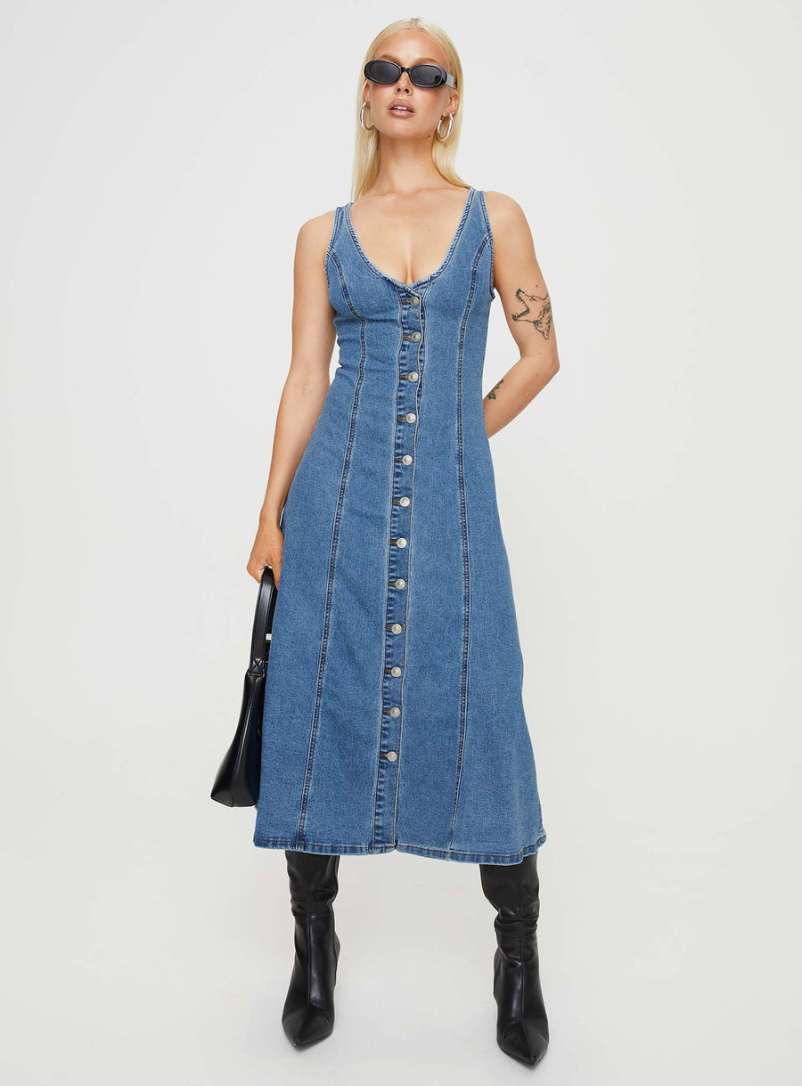Midler Denim Midi Dress Mid Blue · photo 3