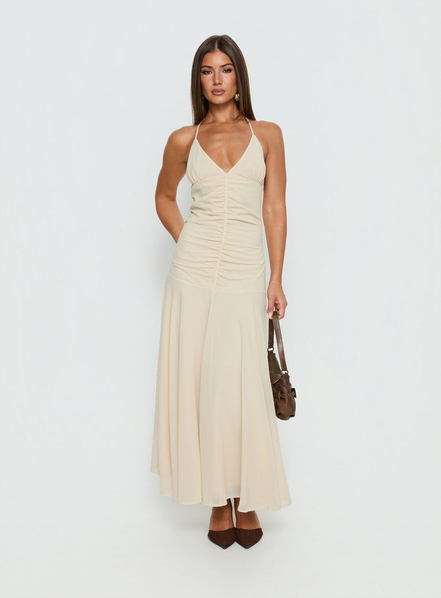 Carlisla Ruched Halter Maxi Dress Yellow · photo 3