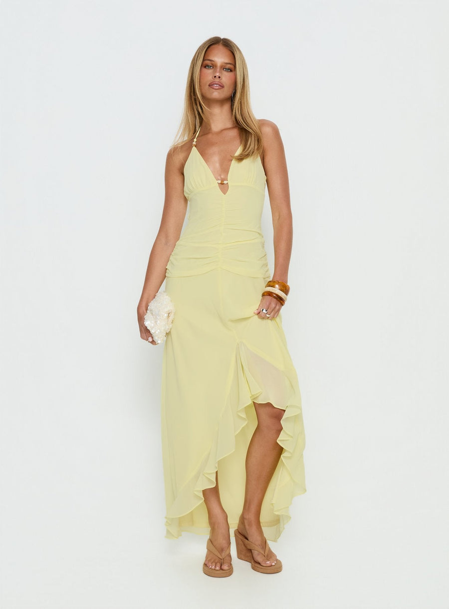 Roxine Asymmetrical Halter Maxi Dress Yellow · photo 2
