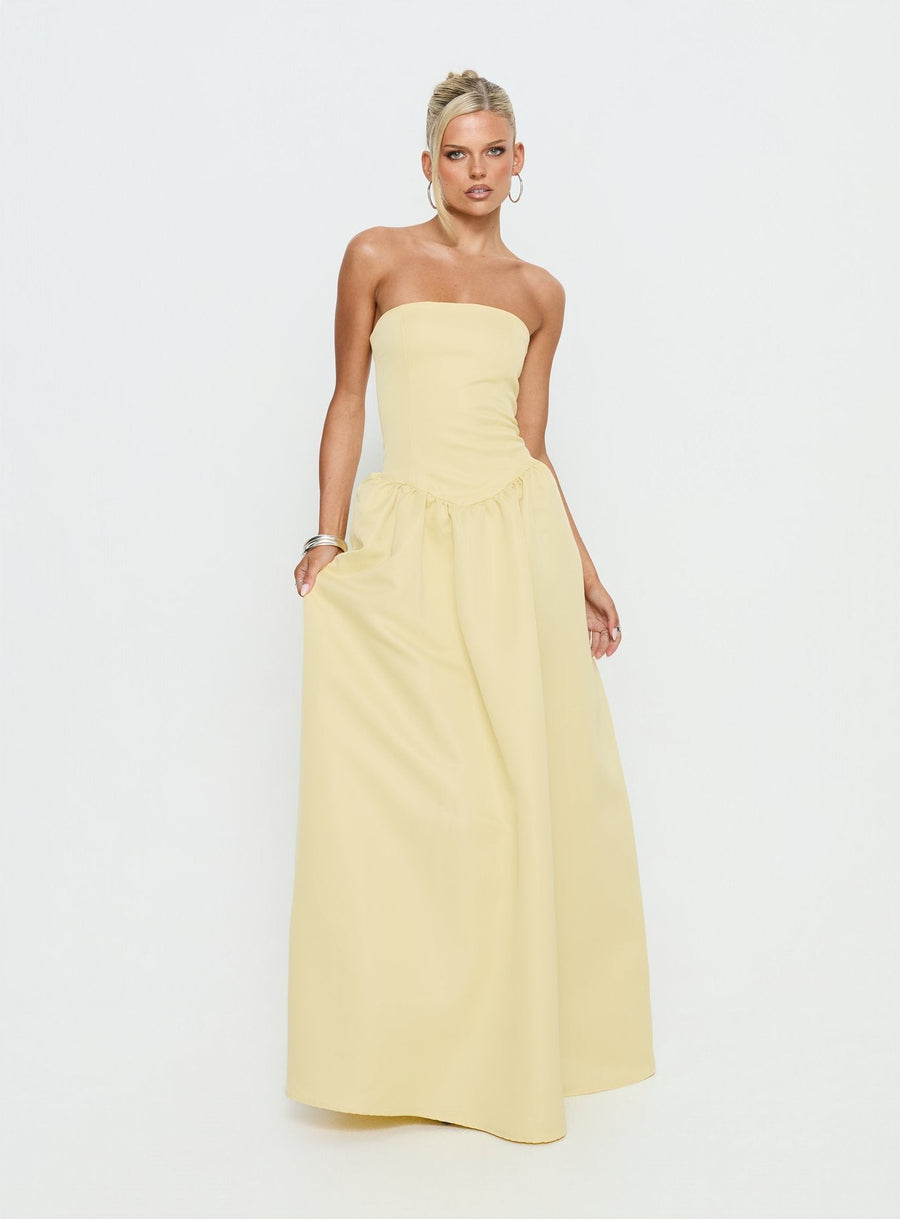 Soft Bloom Drop Waist Strapless Maxi Dress Yellow · photo 3