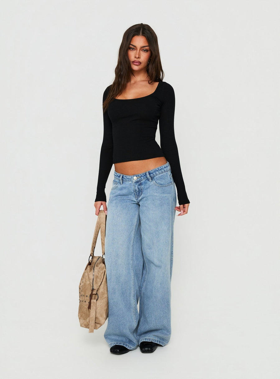 Baseline Rib Scoop Neck Long Sleeve Reversible Top Black · photo 3
