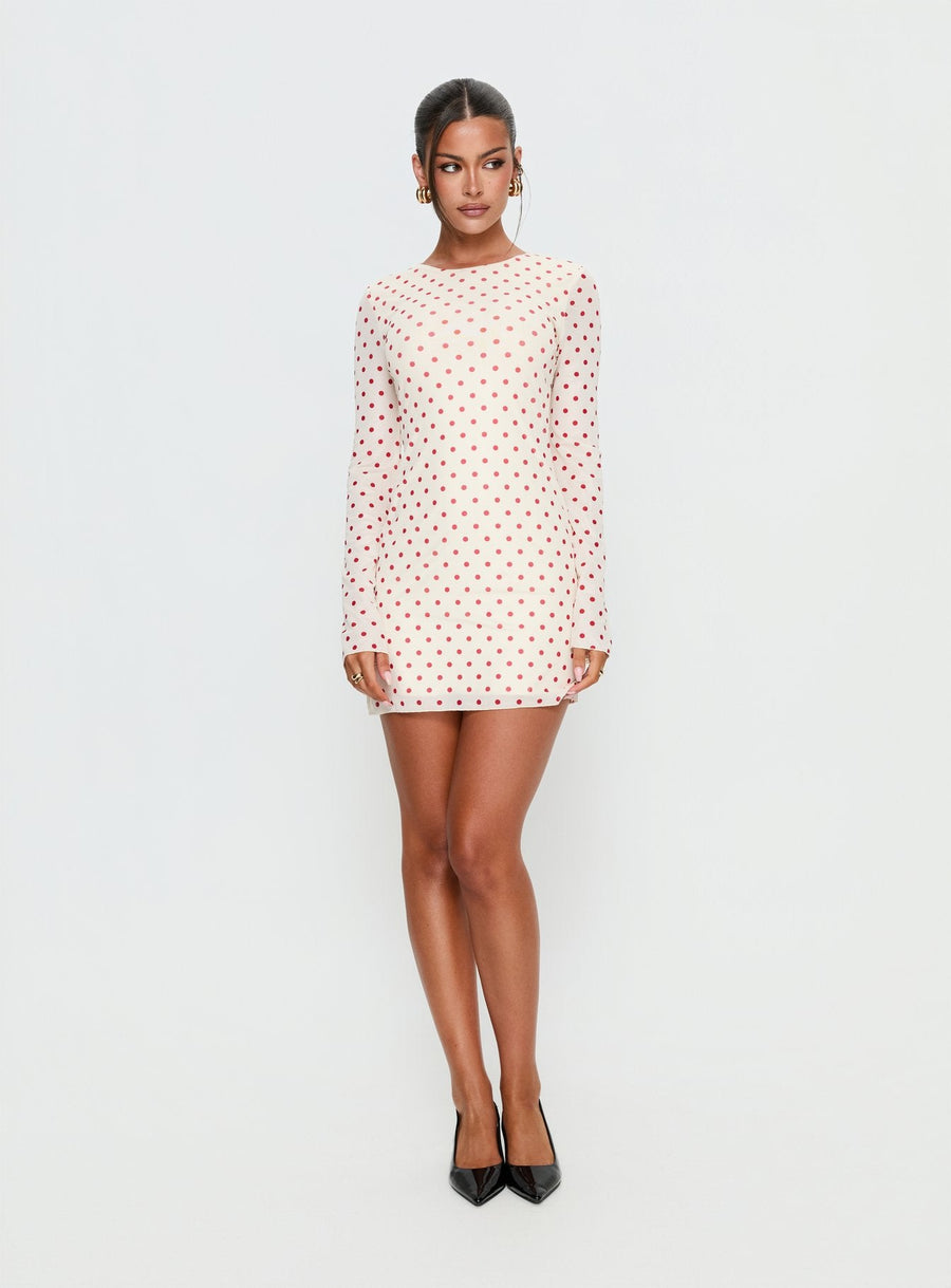 Nyxia Long Sleeve Mini Dress Cream / Red Polka · photo 3