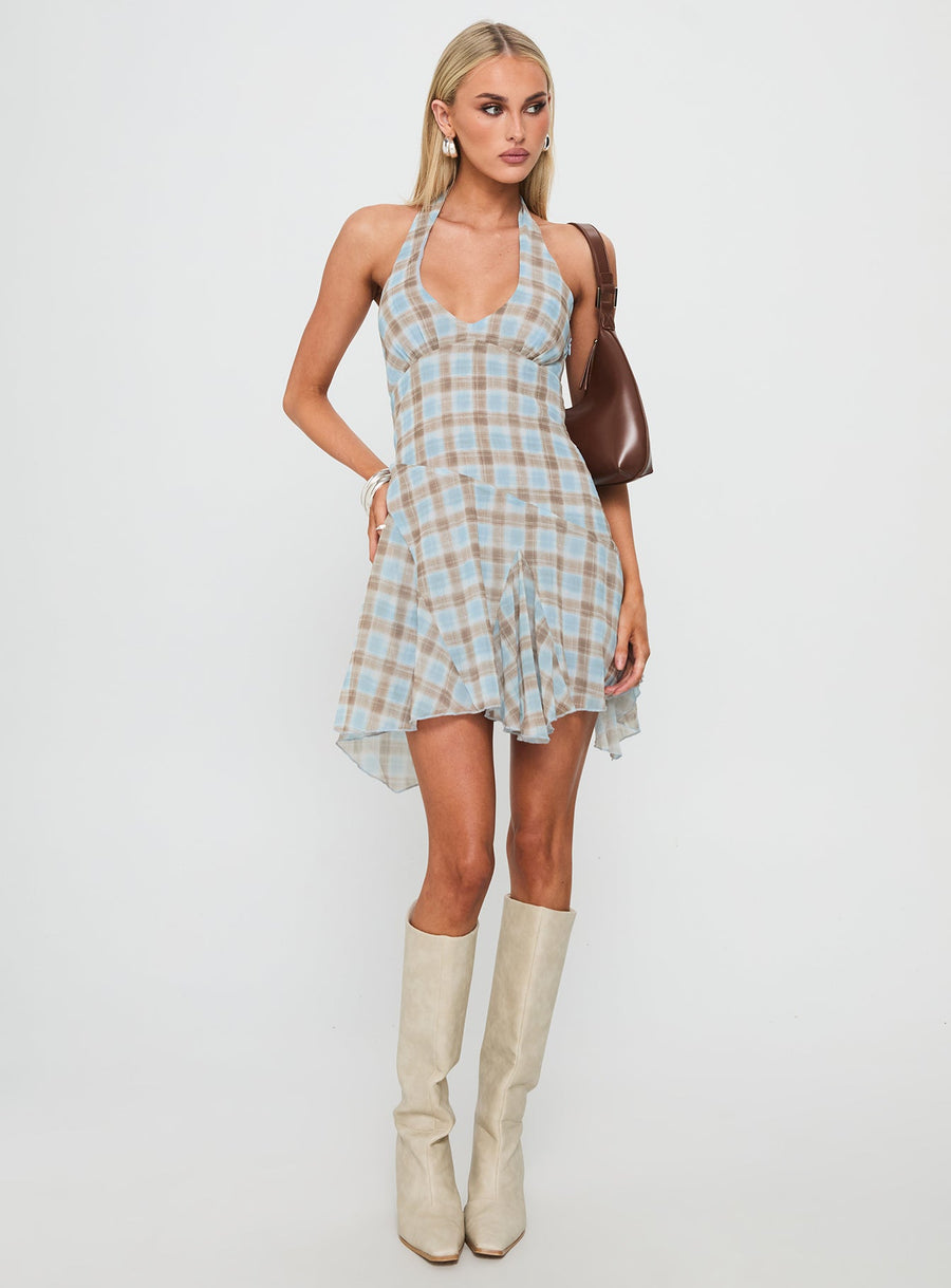 Valorie Halter Mini Dress Blue Check · photo 3