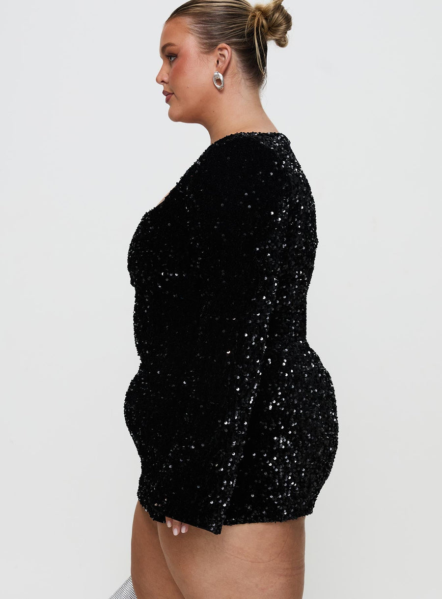 Vinelle Long Sleeve Mini Dress Black Curve · photo 4
