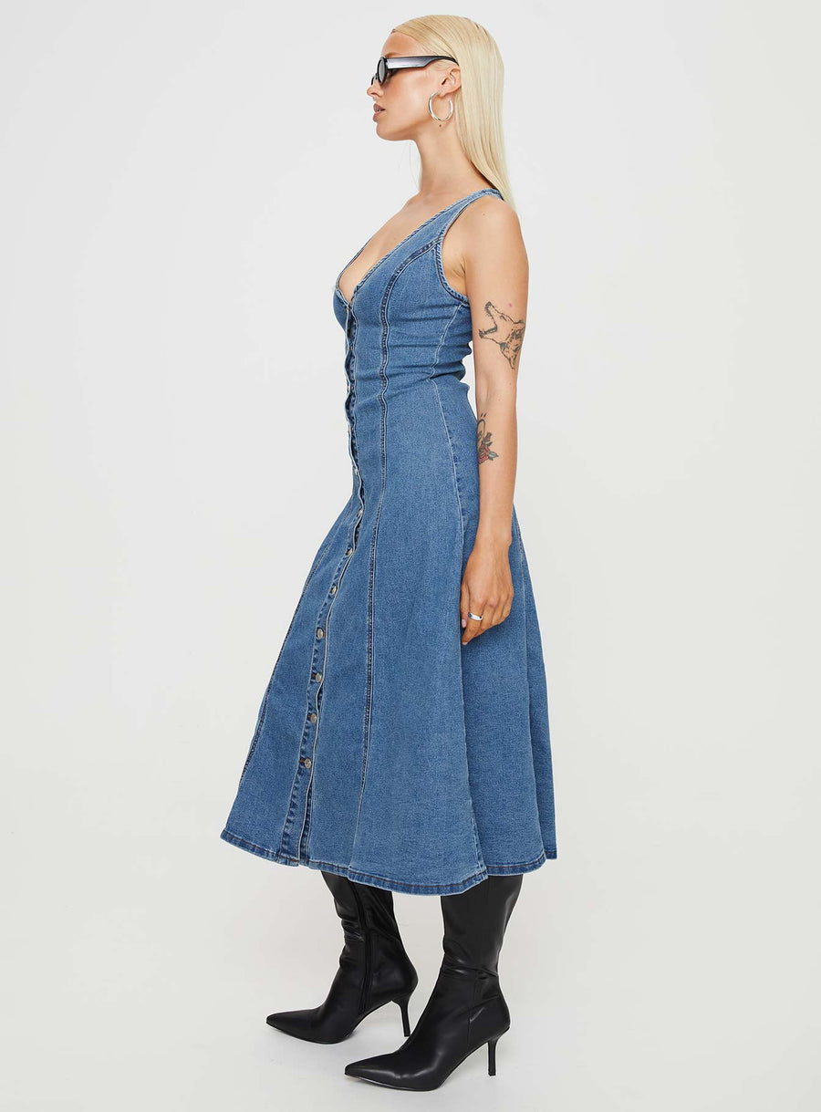 Midler Denim Midi Dress Mid Blue · photo 4