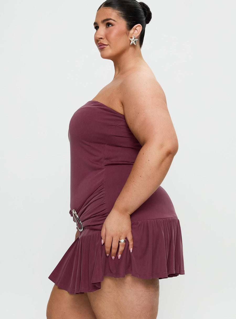 Love Lingers Strapless Mini Dress Burgundy Curve · photo 4