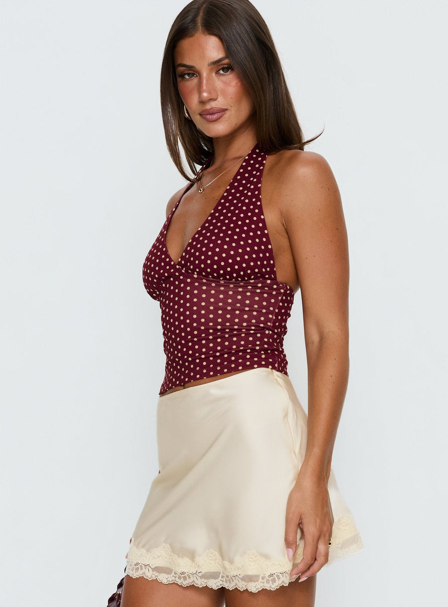 Whimsy Halter Top Burgundy / Lemon Polka · photo 5