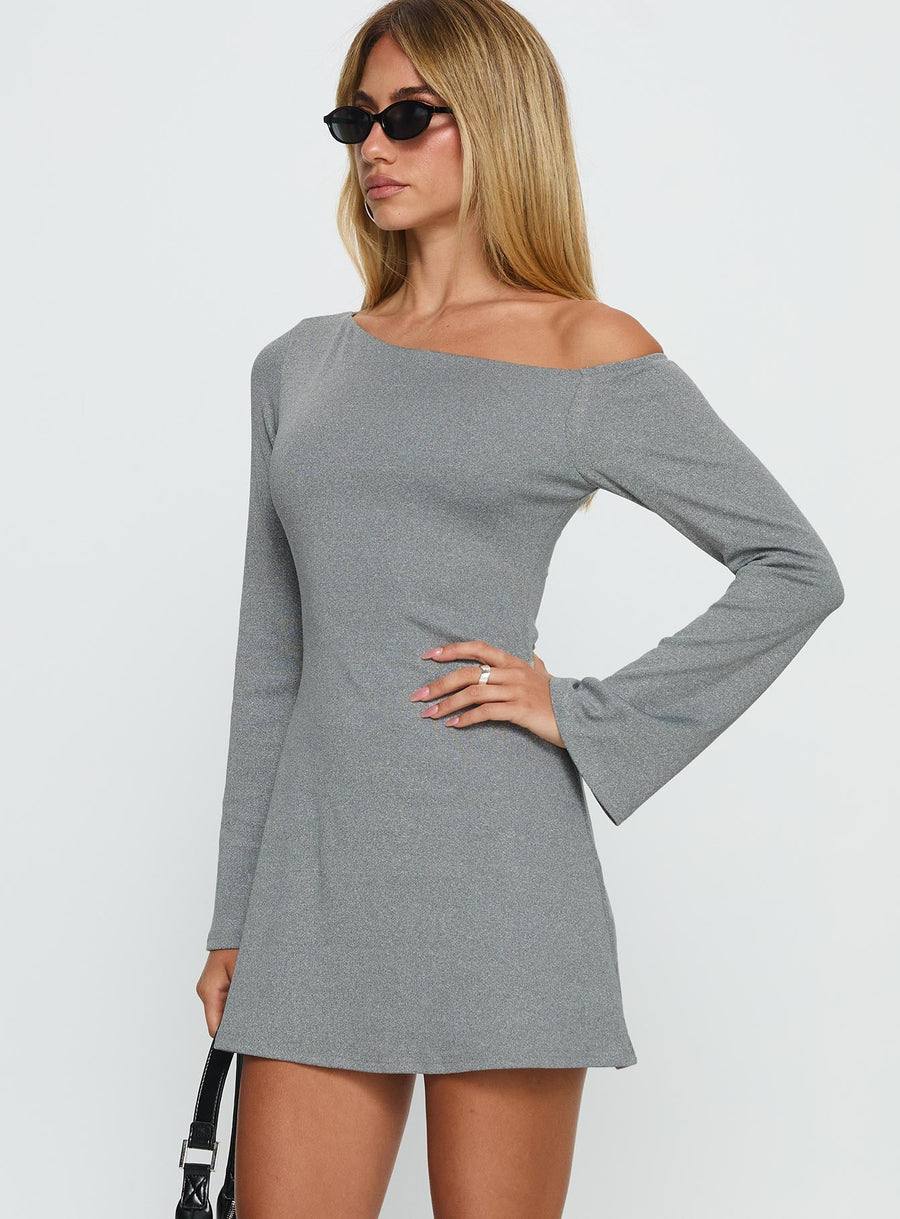 Adrietta Off Shoulder Long Sleeve Mini Dress Grey Marle · photo 3