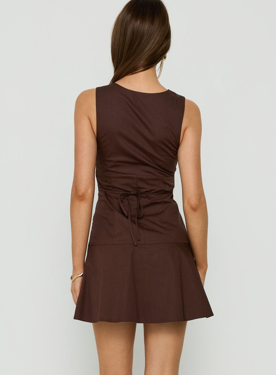 Splashy Lace Trim Mini Dress Chocolate · photo 4