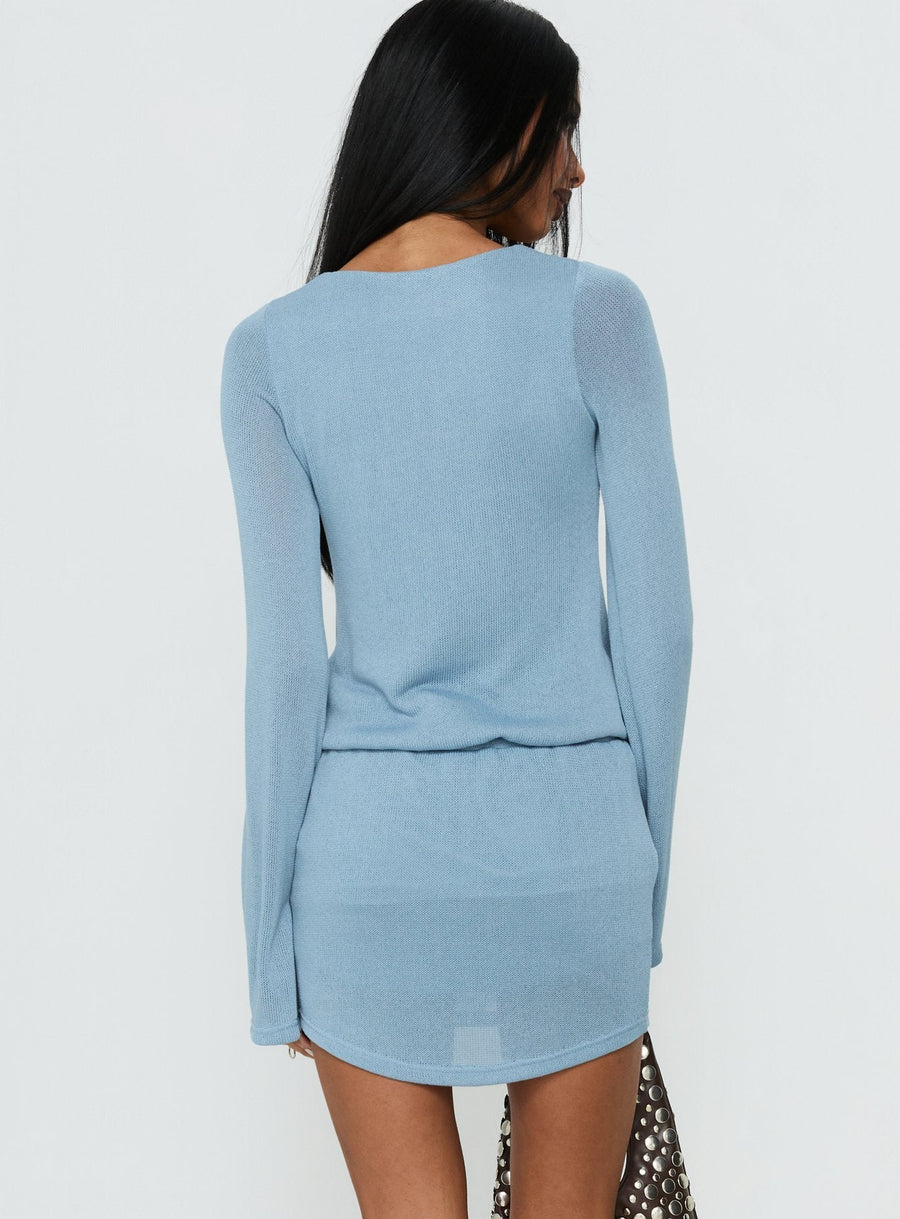 Charming Long Sleeve Mini Dress Dusty Blue · photo 4
