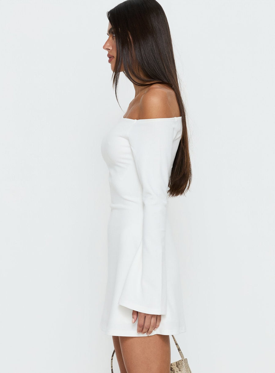 Adrietta Long Sleeve Off Shoulder Mini Dress White · photo 4