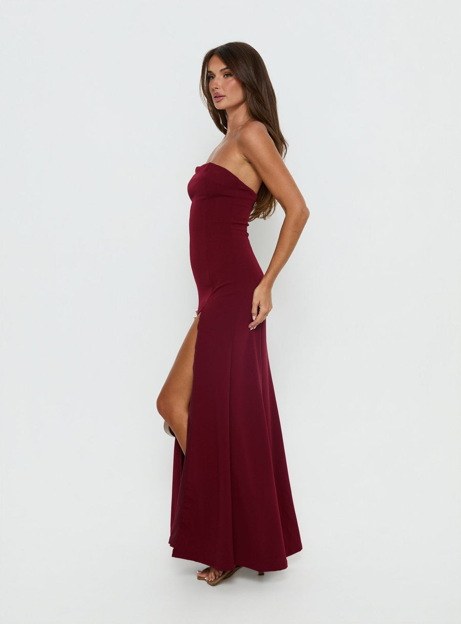 Diamanti Strapless High Slit Maxi Dress Burgundy · photo 4