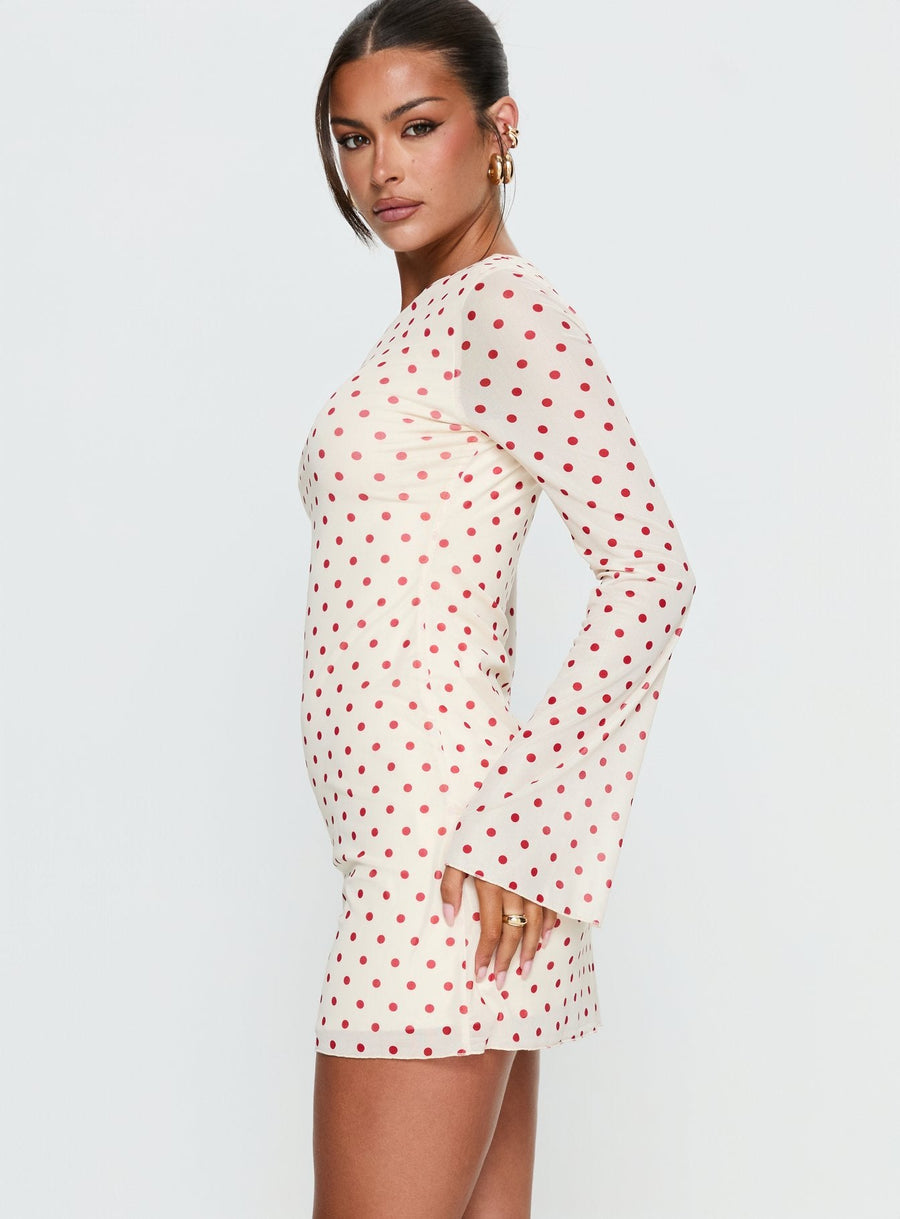 Nyxia Long Sleeve Mini Dress Cream / Red Polka · photo 4