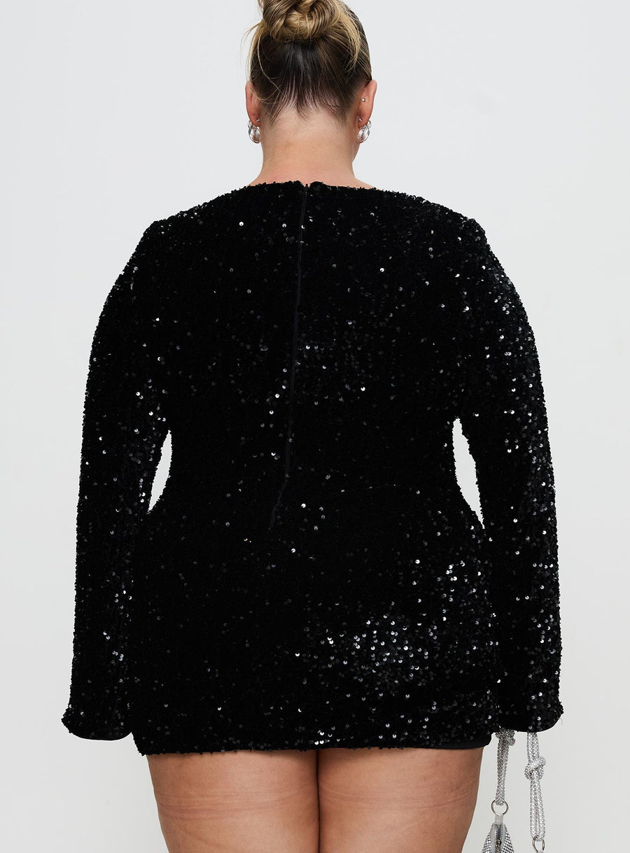 Vinelle Long Sleeve Mini Dress Black Curve · photo 5