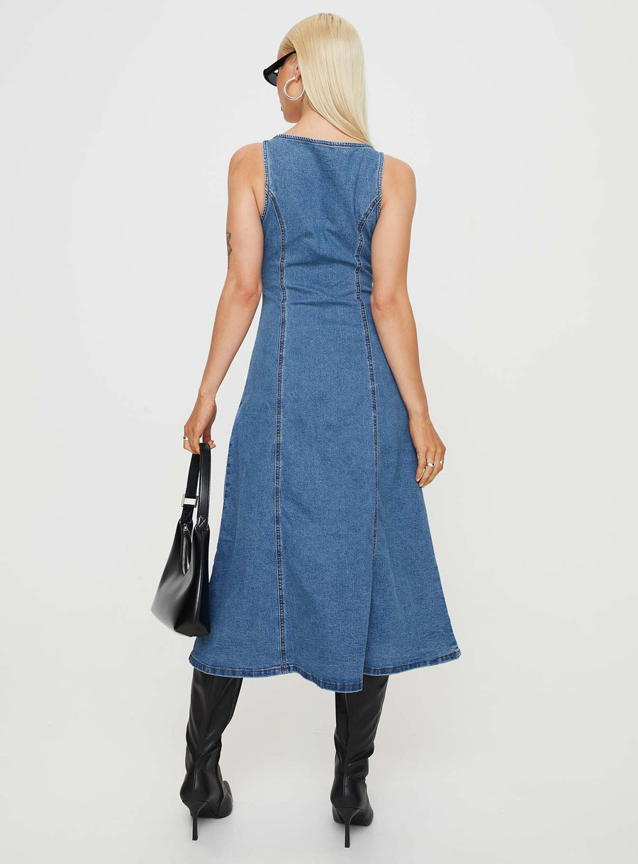Midler Denim Midi Dress Mid Blue · photo 5
