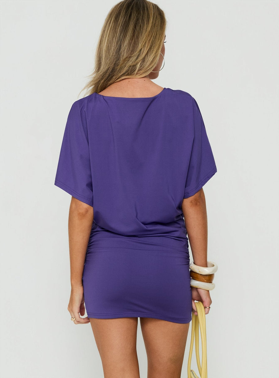 Ameria Plunge Cross Front Short Sleeve Mini Dress Violet · photo 5