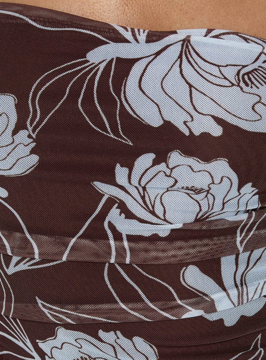 Understated Strapless Mini Dress Brown / Blue Floral · photo 5