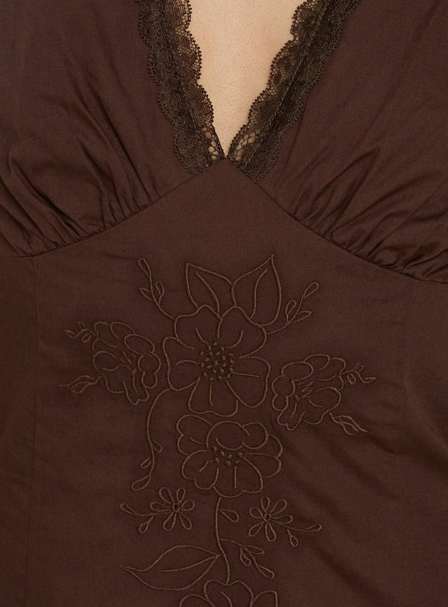 Splashy Lace Trim Mini Dress Chocolate · photo 5