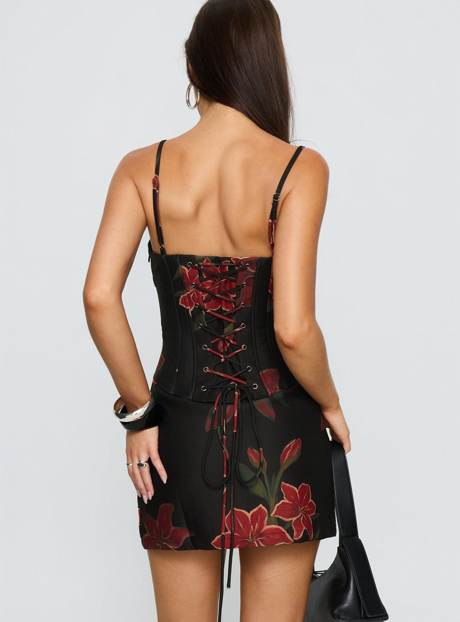 Julisa Corset Mini Dress Red / Black Floral · photo 5