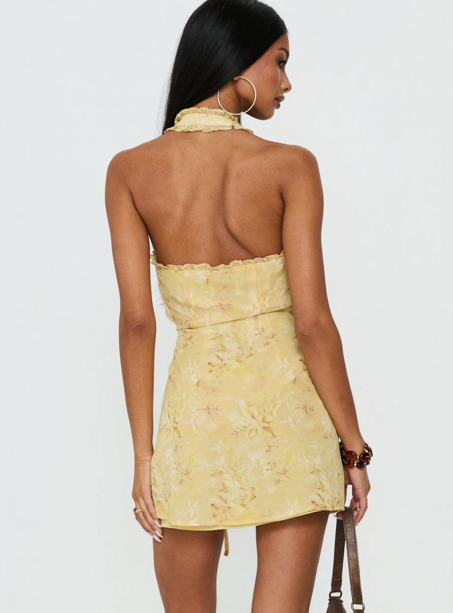 Taija Wrap Mini Dress Yellow Floral · photo 5