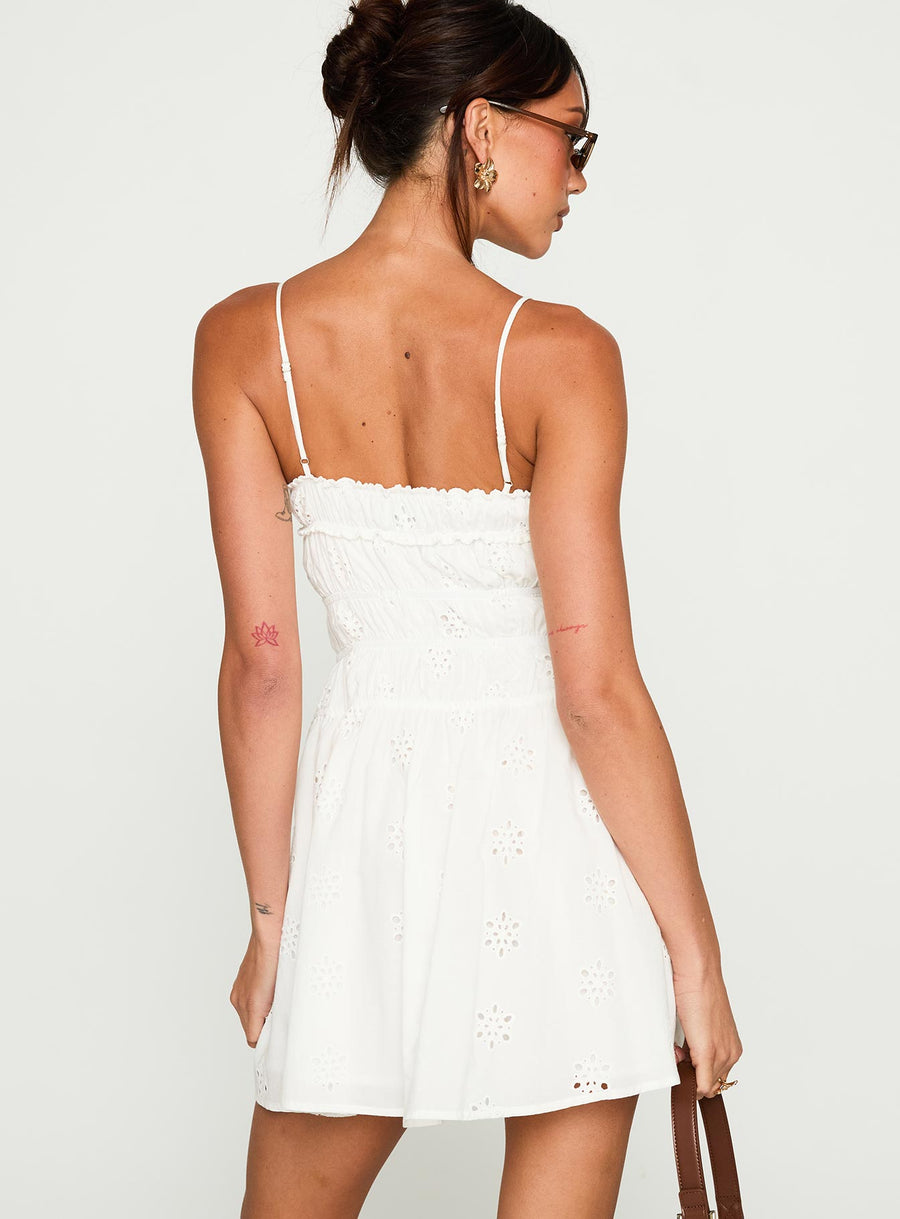 Wish Me Luck Shirred Mini Dress White · photo 5