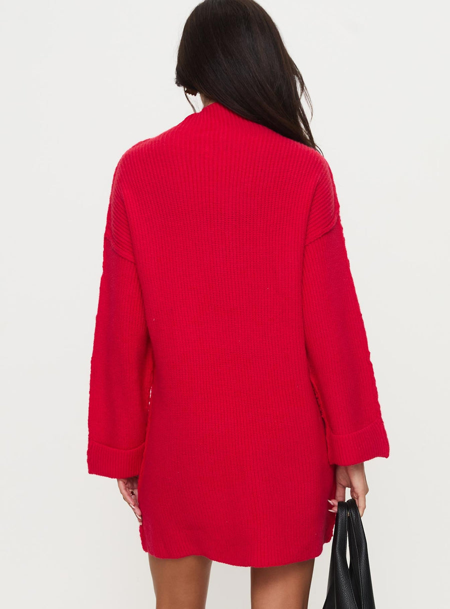 Weslie Long Sleeve Knit Mini Dress Red · photo 4