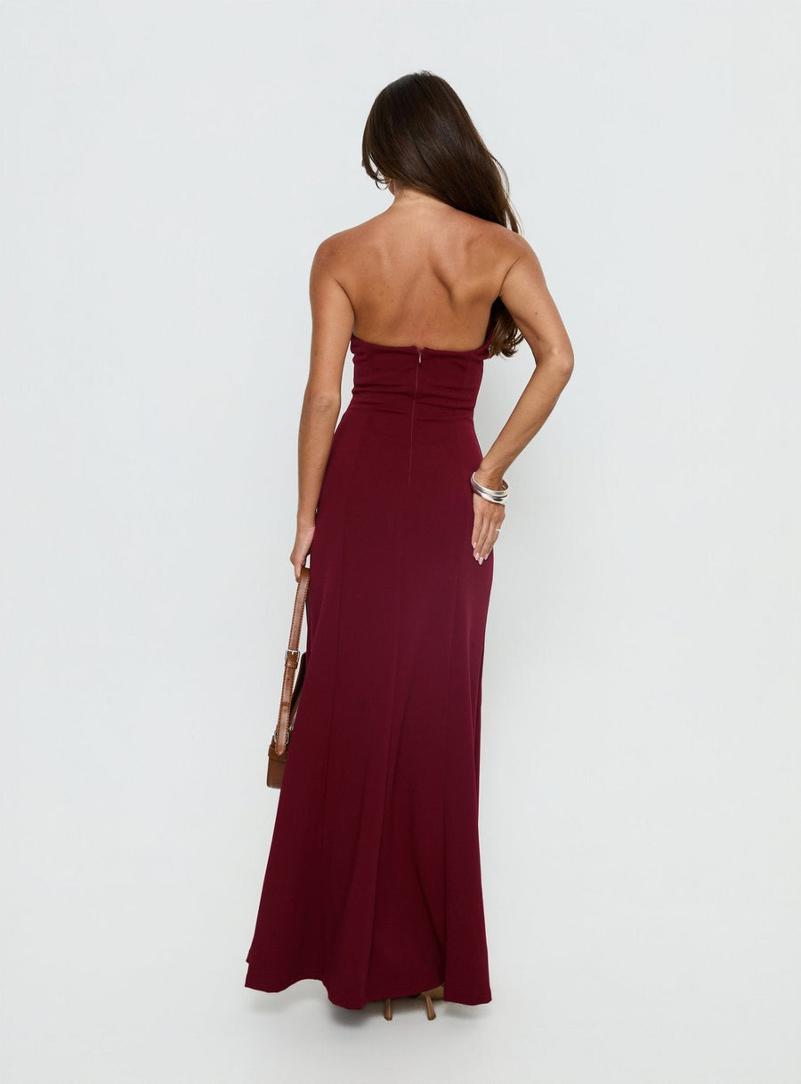 Diamanti Strapless High Slit Maxi Dress Burgundy · photo 5
